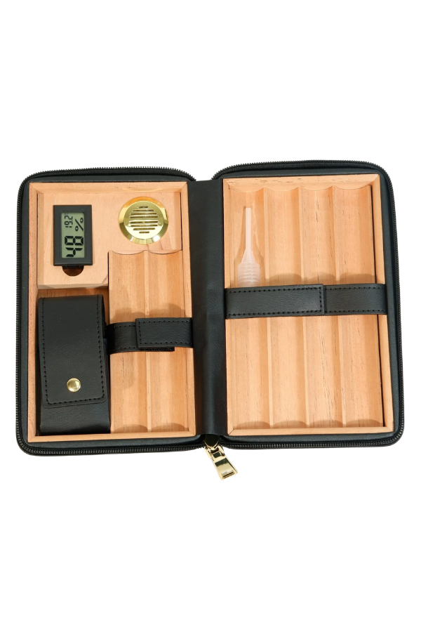 Cohiba Dahili Çakmak Siyah Deri Puro Taşıma Çantası & Seyahat Humidoru
