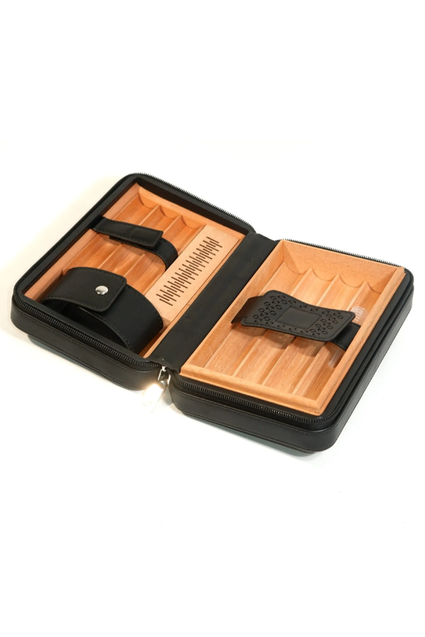 Cohiba Dahili Çakmak Siyah Deri Puro Taşıma Çantası & Seyahat Humidoru TR9769