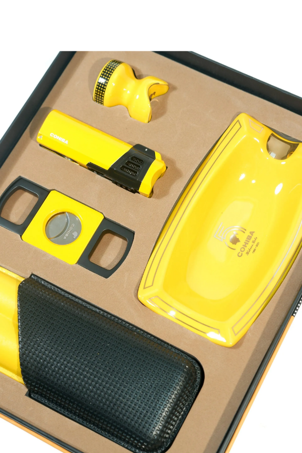 Cohiba Dört Torch Çakmak Küllük Sehpa Kesici Kılıf Sarı Beşli Puro Seti TR9860