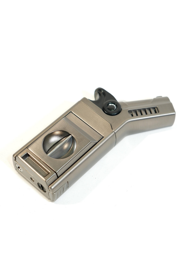 Cohiba Tek Torch Pürmüz Dahili S-V Cut & İğneli Gunmetal Metal Puro Çakmağı - TR9482