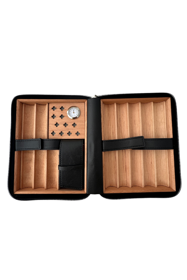 Cohiba XL Siyah Dahili Çakmak Deri Puro Taşıma Çantası & Seyahat Humidoru