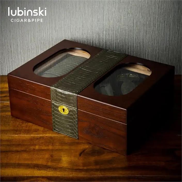 Lubinski Camlı Yılan Deri Ahşap Humidor Puro Kutusu Çakmak-Kesici-Kılıf Set LB-007