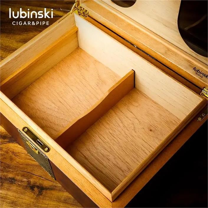Lubinski Camlı Yılan Deri Ahşap Humidor Puro Kutusu Çakmak-Kesici-Kılıf Set LB-007
