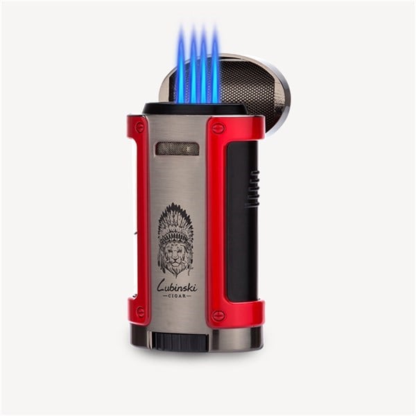 Lubinski Sehpalı Kılıflı Dört Torch Puro Çakmağı Gunmetal-Kırmızı LB-705