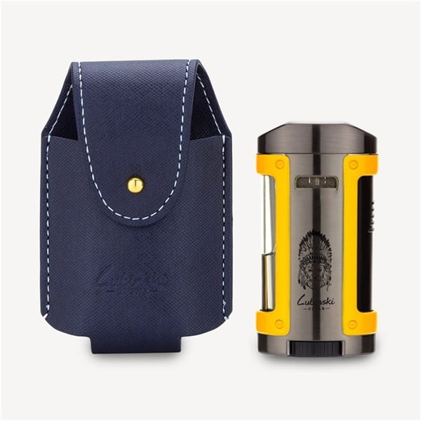 Lubinski Sehpalı Kılıflı Dört Torch Puro Çakmağı Gunmetal-Sarı LB-706