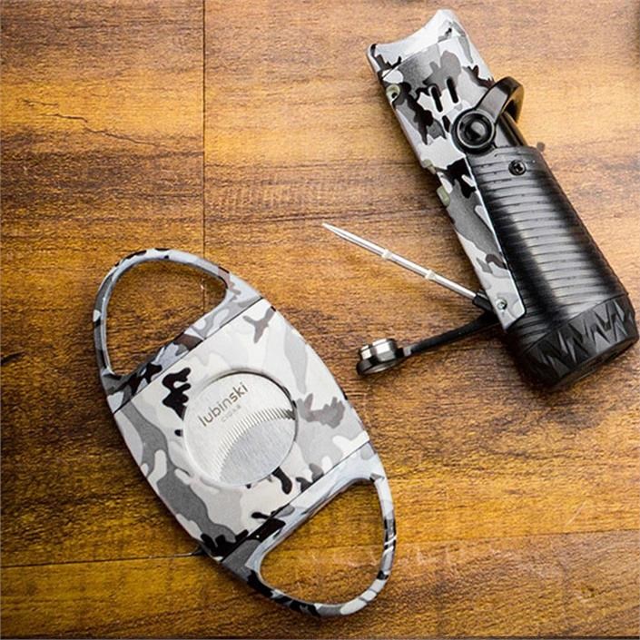 Lubinski Yeni Seri Çakmak Ve Kesici Puro Seti Camo Grey LB-720