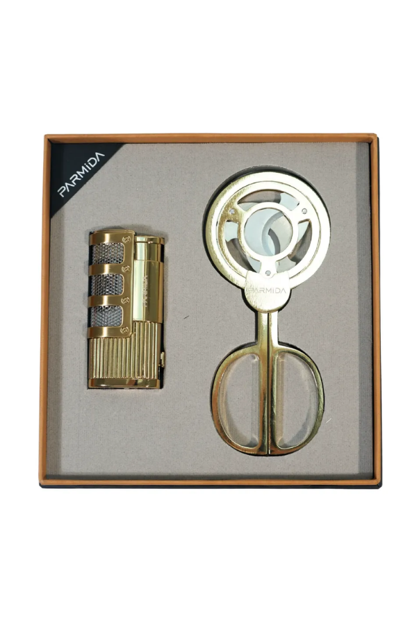 Parmida 3 Torch Gold Çakmak Gold Makas İkili Puro Seti