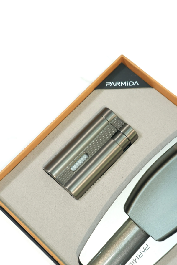 Parmida 3 Torch Gunmetal Çakmak Gunmetal Tekli Küllük İkili Puro Seti