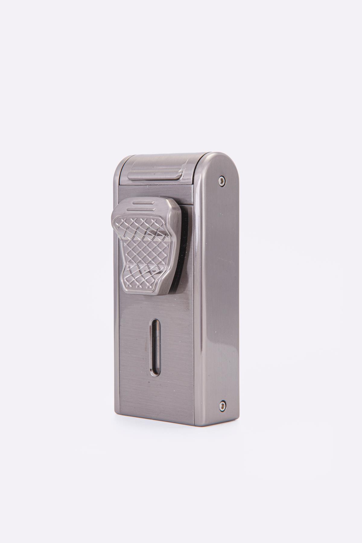 Parmida Çift Torch Pürmüz Parlak Gümüş Metal Puro Çakmağı