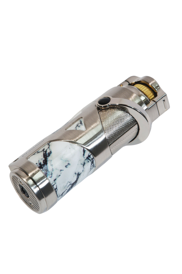 Parmida Tek Torch Pürmüz Gümüş Mermer Desenli Metal Puro Çakmağı