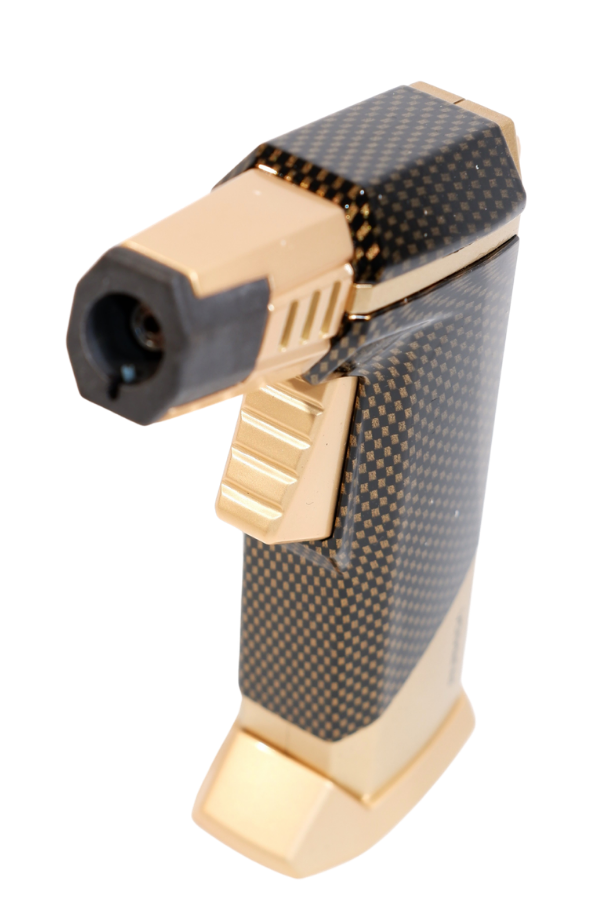 Parmida Tek Torch Pürmüz Karbon Desenli Gold Masa Tipi Metal Puro Çakmağı