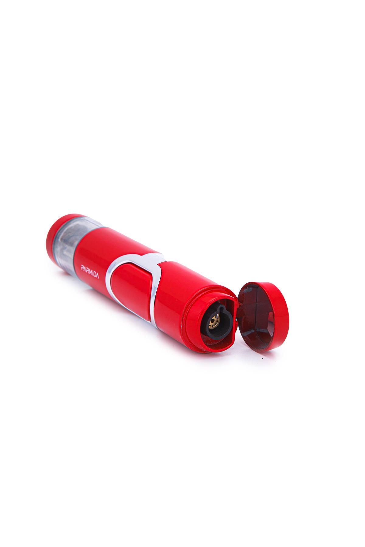 Parmida Tek Torch Pürmüz Kırmızı-Gümüş Metal Puro Çakmağı