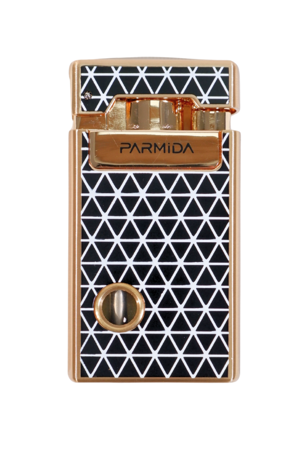 Parmida Tek Torch Pürmüz Soft Flame Özellikli Gold Siyah-Beyaz Mozaik Desenli Metal Puro Çakmağı