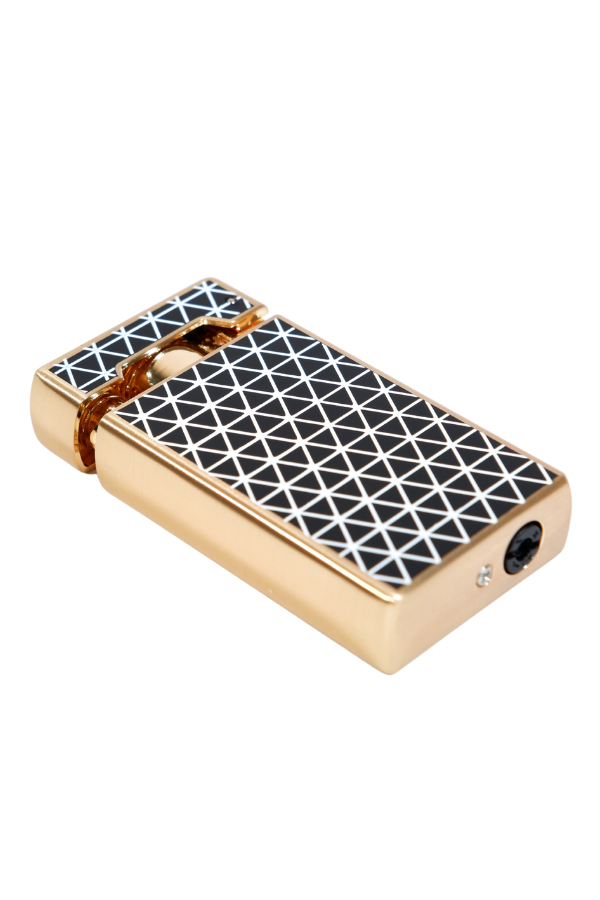 Parmida Tek Torch Pürmüz Soft Flame Özellikli Gold Siyah-Beyaz Mozaik Desenli Metal Puro Çakmağı