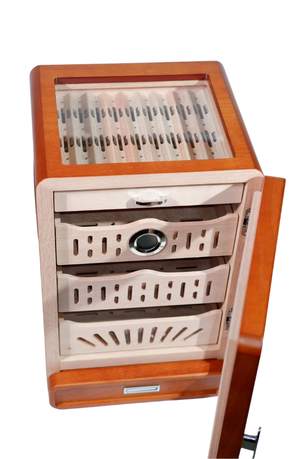 PremiumQuality Ahşap Aksesuar Çekmeceli Camlı Sedir Humidor Puro Kutusu