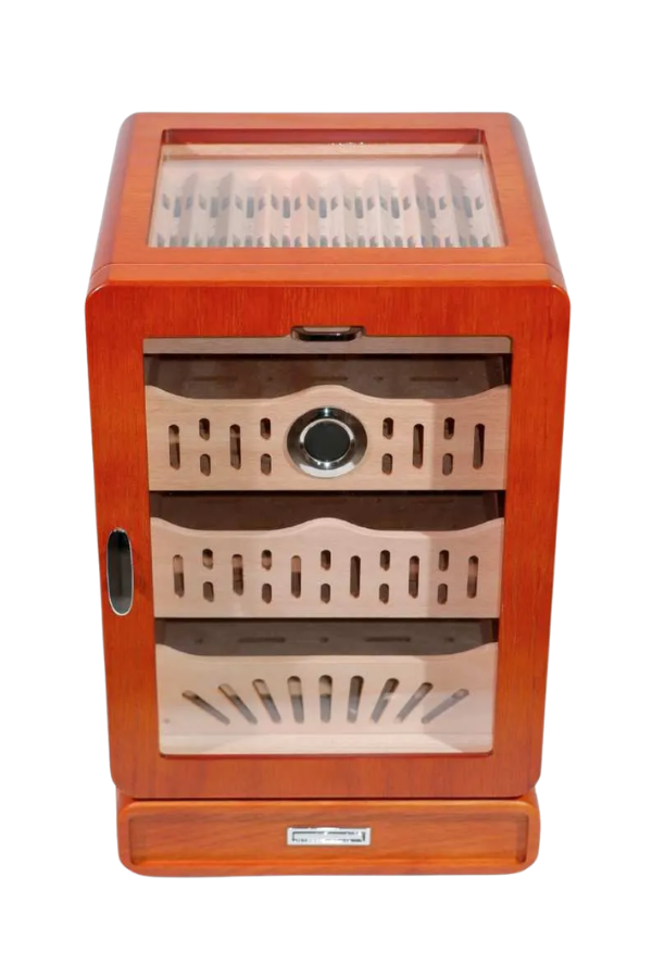 PremiumQuality Ahşap Aksesuar Çekmeceli Camlı Sedir Humidor Puro Kutusu