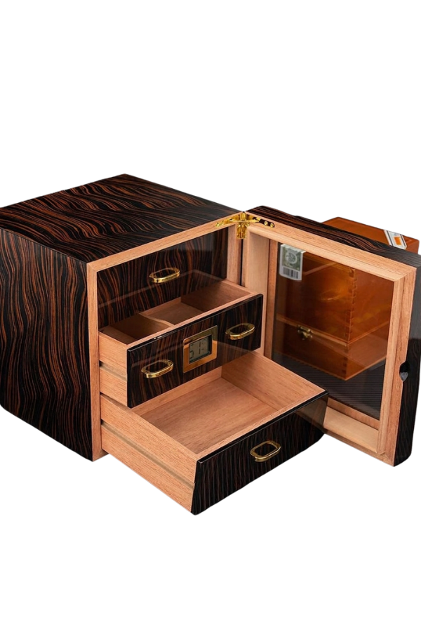 PremiumQuality Arica 3 Çekmeceli Kahverengi Sedir Humidor Puro Kutusu