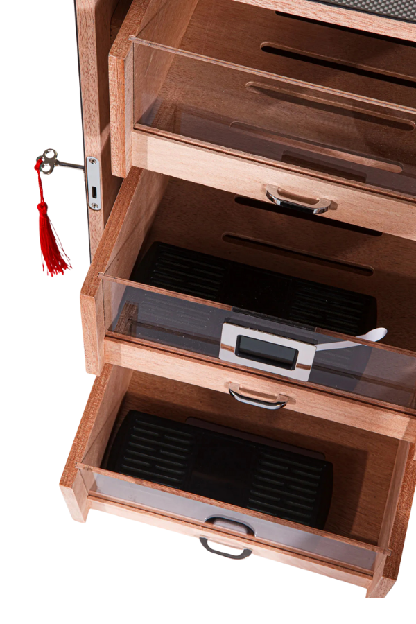 PremiumQuality Belgrano Karbon Desenli 3 Çekmeceli Sedir Humidor Puro Kutusu