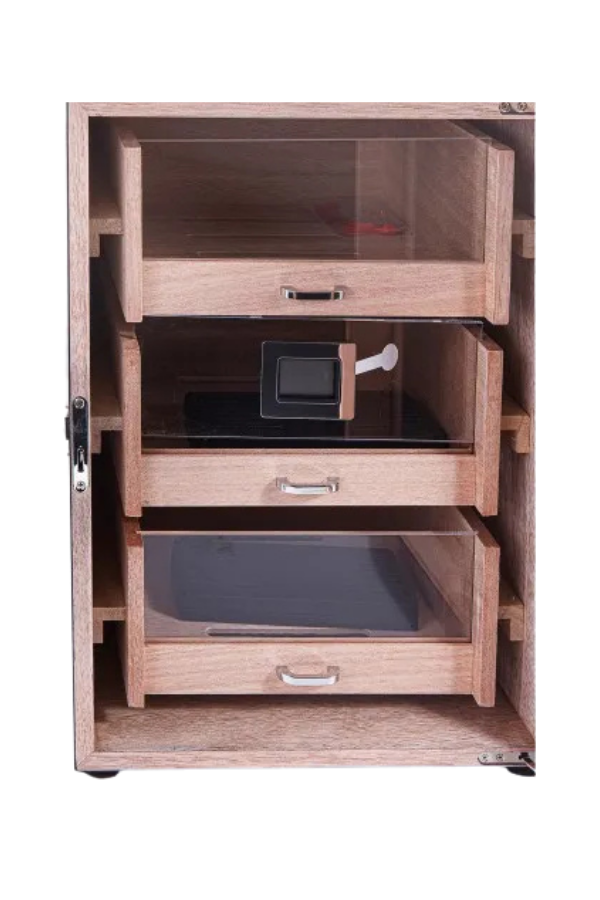 PremiumQuality Belgrano Siyah 3 Çekmeceli Sedir Humidor Puro Kutusu