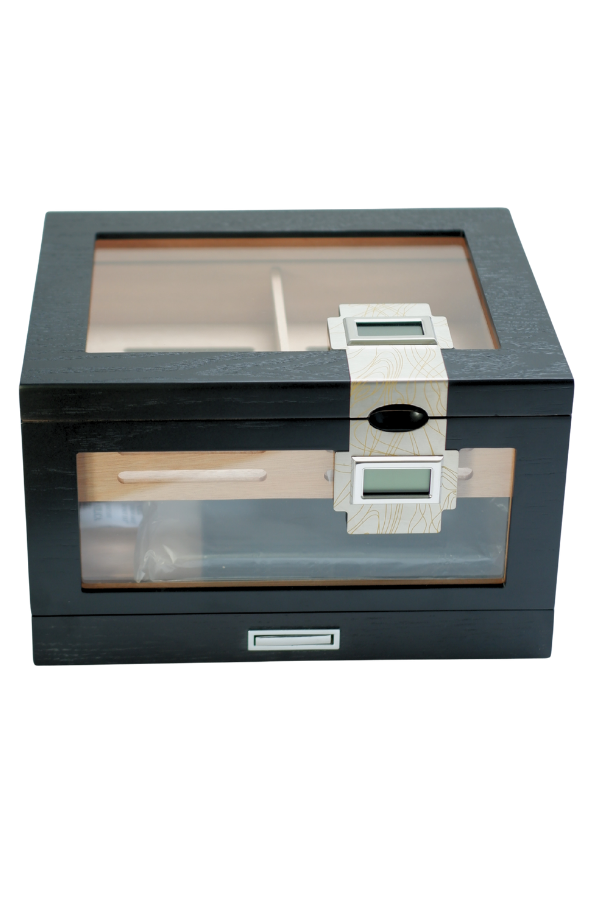 PremiumQuality Providencia Çift Nem Ölçerli Siyah Sedir Humidor Puro Kutusu
