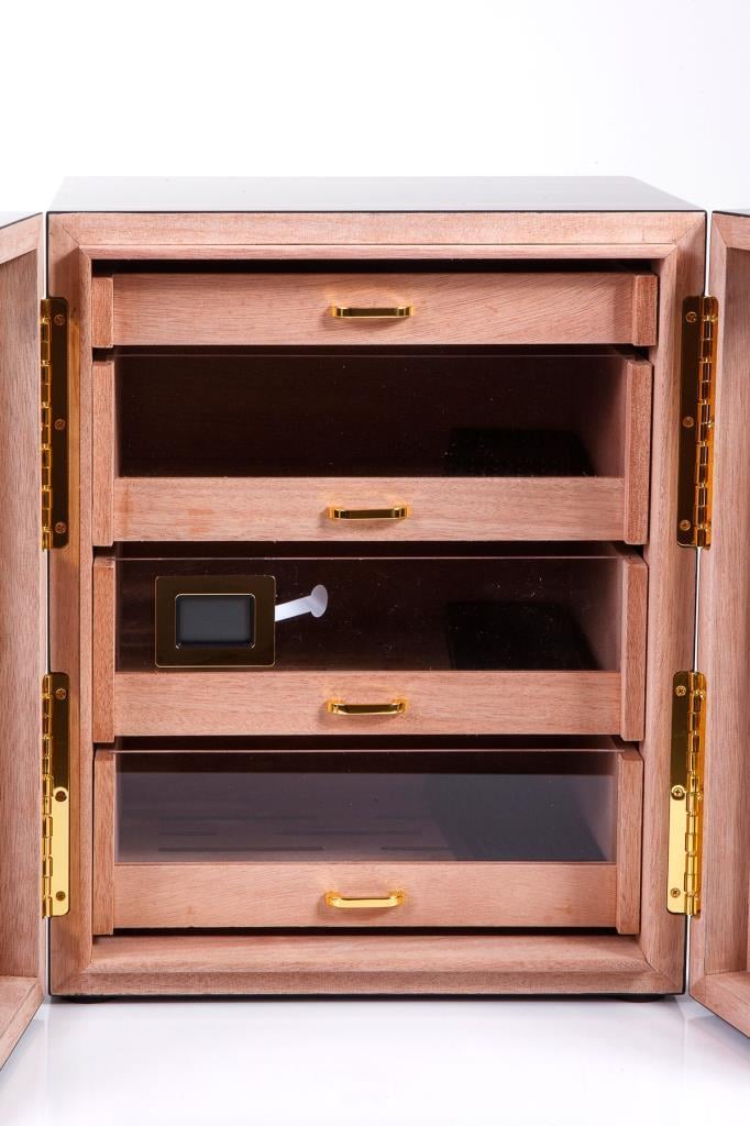 PremiumQuality Santa Rosa Ahşap 4 Çekmeceli Sedir Humidor Puro Kutusu