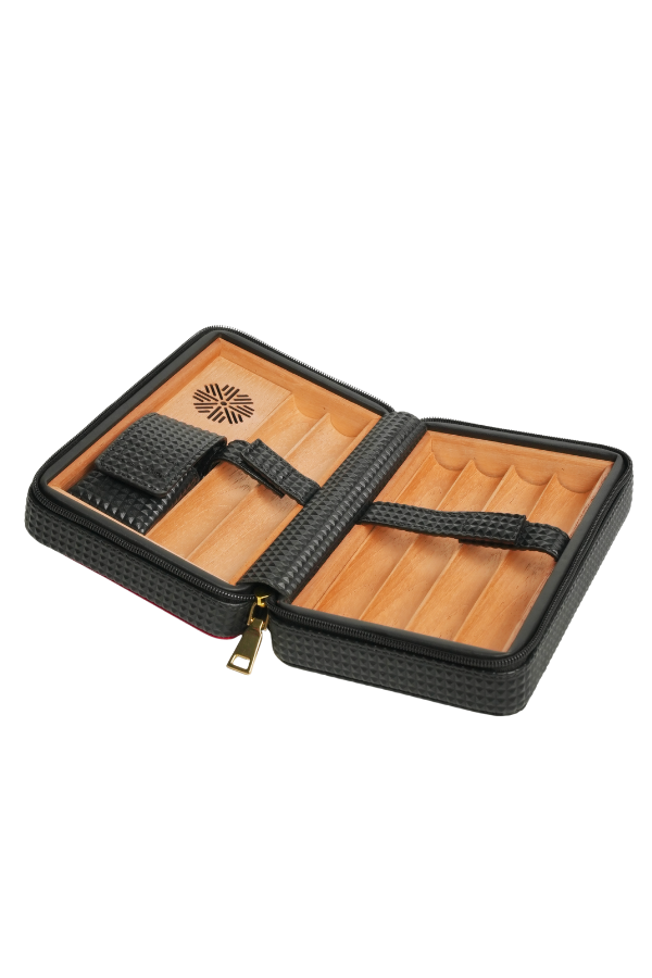 PremiumQuality Siyah-Kırmızı Deri Seyahat Humidor Puro Kutusu