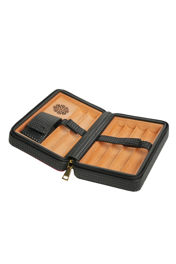 PremiumQuality Siyah-Sarı Deri Seyahat Humidor Puro Kutusu