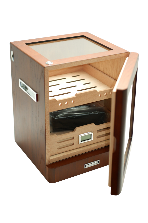 PremiumQuality Sucre Aksesuar Çekmeceli İçi Ledli Kahverengi Sedir Humidor Puro Kutusu