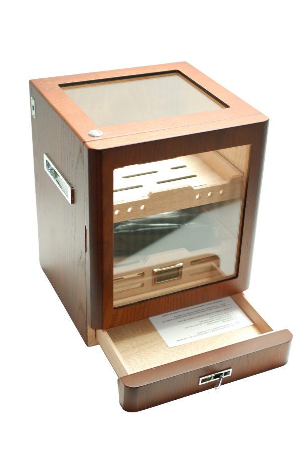 PremiumQuality Sucre Aksesuar Çekmeceli İçi Ledli Kahverengi Sedir Humidor Puro Kutusu