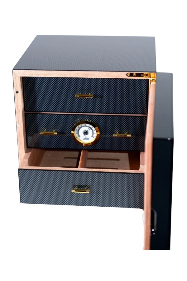 PremiumQuality Teresina Siyah Karbon Desenli Sedir Humidor Puro Kutusu