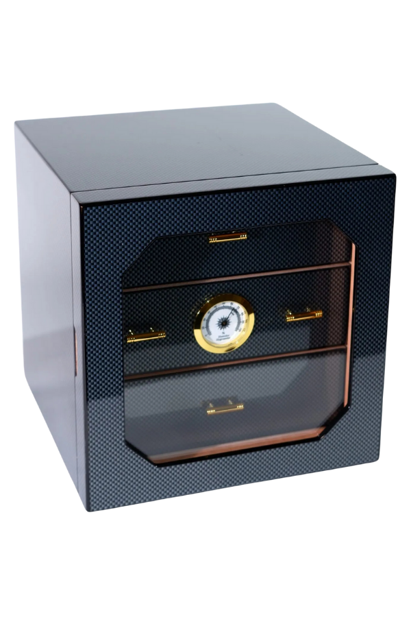PremiumQuality Teresina Siyah Karbon Desenli Sedir Humidor Puro Kutusu