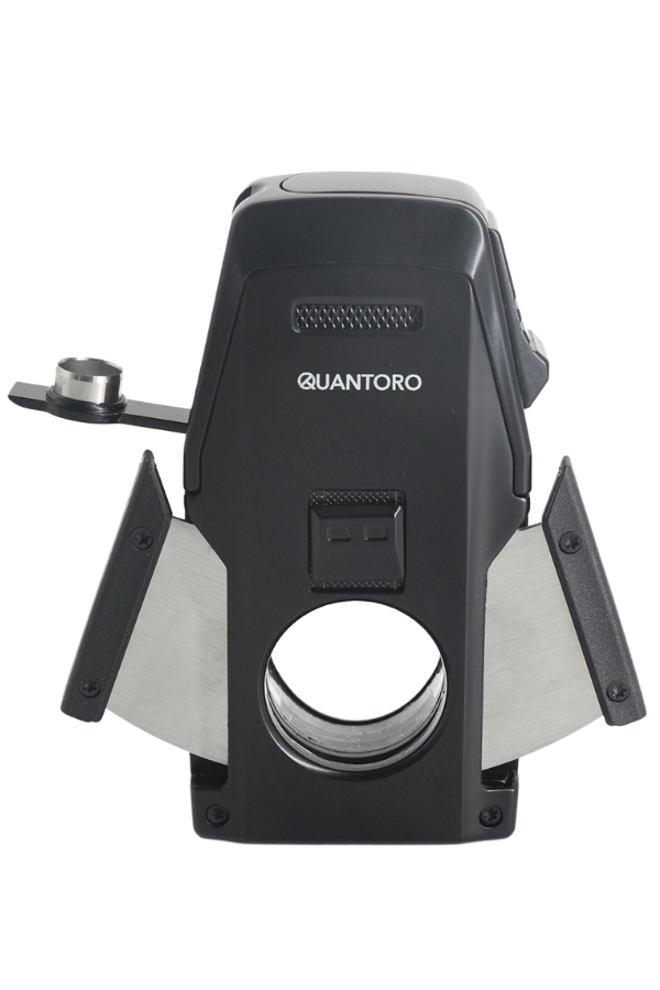 Quantoro Çift Torch Pürmüz Düz Kesici/Delicili Siyah Metal Puro Çakmağı