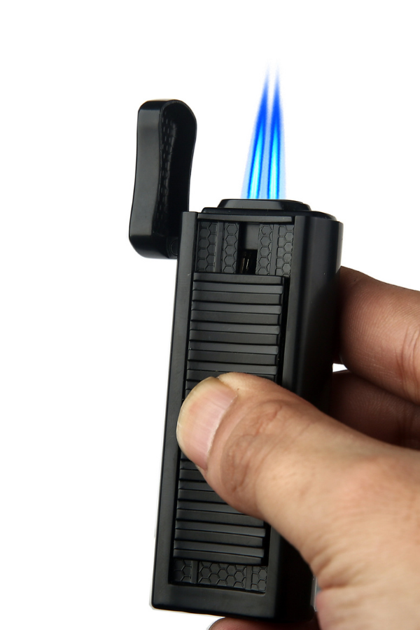 Quantoro Çift Torch Pürmüz Siyah Metal Puro Çakmağı