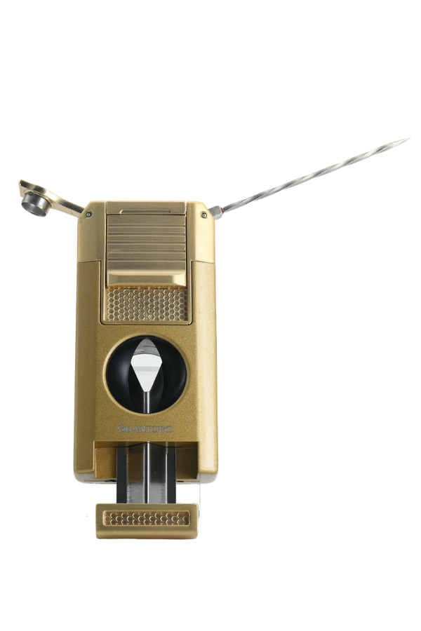 Quantoro Çift Torch Pürmüz V-Cut/Delicili/İğneli Gold Metal Puro Çakmağı