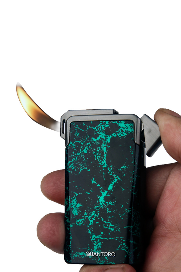 Quantoro Tek Torch Pürmüz / Soft Flame Yeşil Desenli Metal Puro Çakmağı