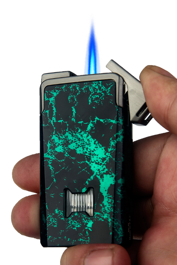 Quantoro Tek Torch Pürmüz / Soft Flame Yeşil Desenli Metal Puro Çakmağı
