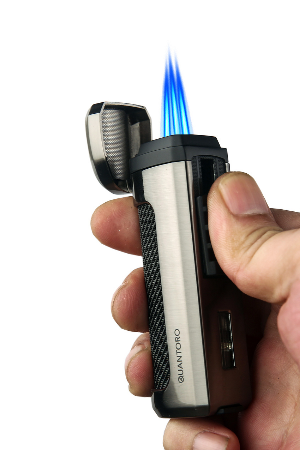 Quantoro Üç Torch Pürmüz Delicili Gümüş Metal Puro Çakmağı