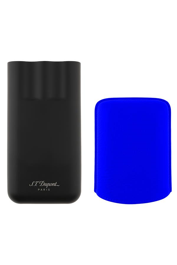 S.T. Dupont Neon Mavi-Siyah Üçlü Deri Puro Kılıfı 183416 - TR7482