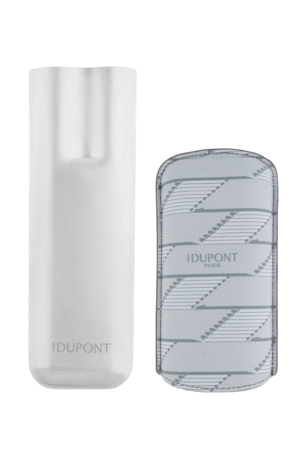 S.T. Dupont Coated Canvas Monogram Parlak Gri İkili Deri Puro Kılıfı 183480