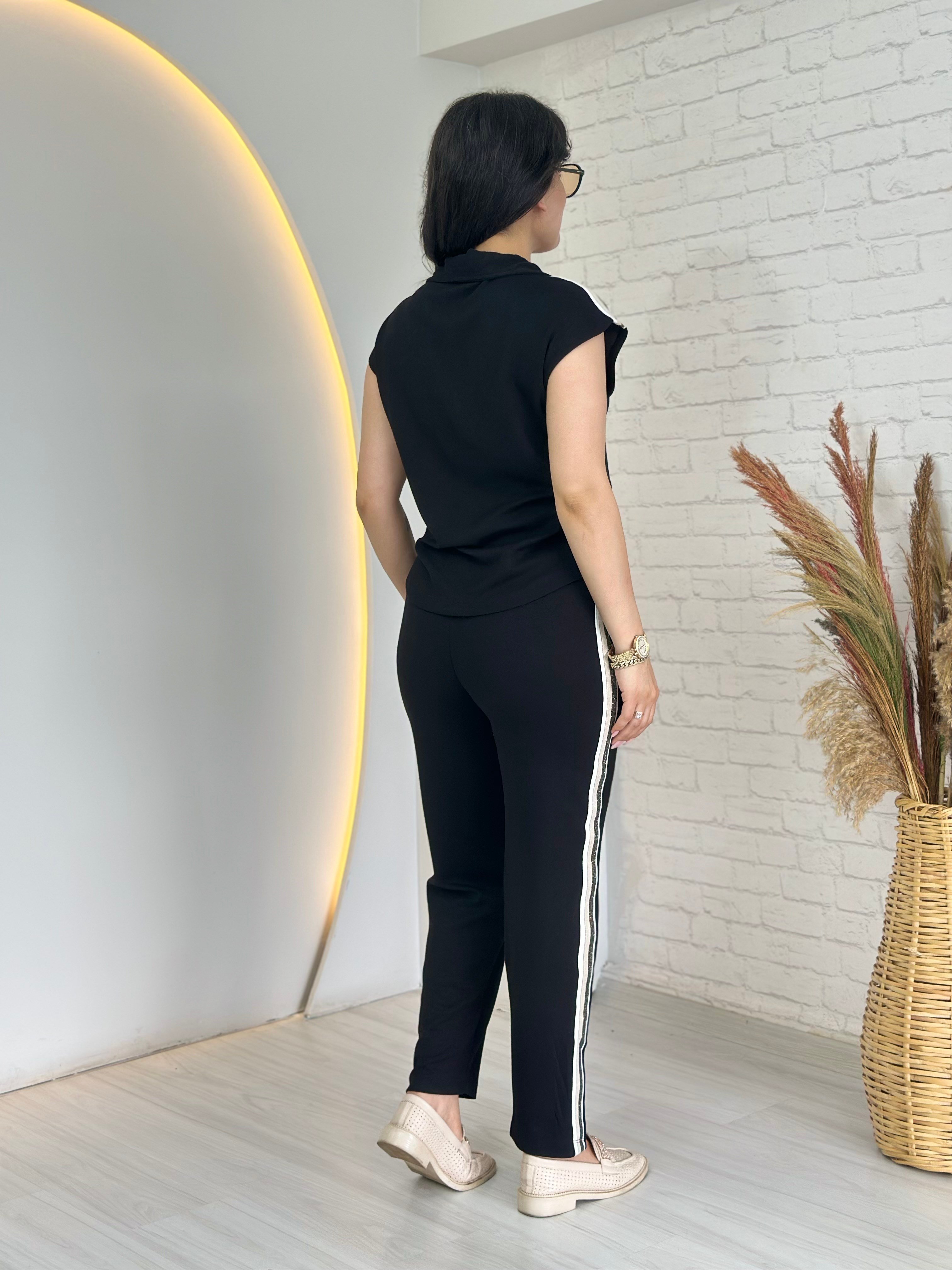 Bitex Siyah Fermuarlı Şerit Detaylı Yumuşak Dokulu Modal Eşofman Takım D140