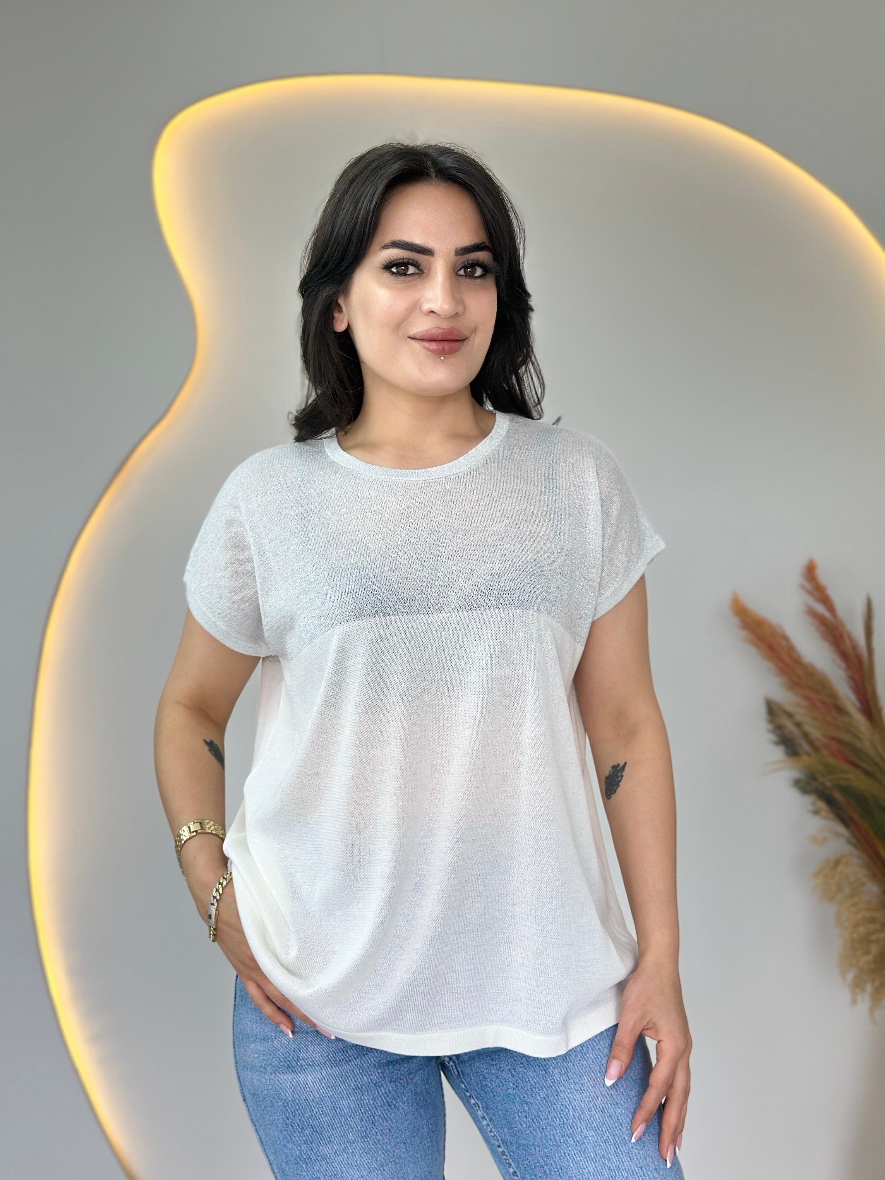 Colin Beyaz  Bisiklet Yaka Sim Garnili Merserize Triko Bluz D106