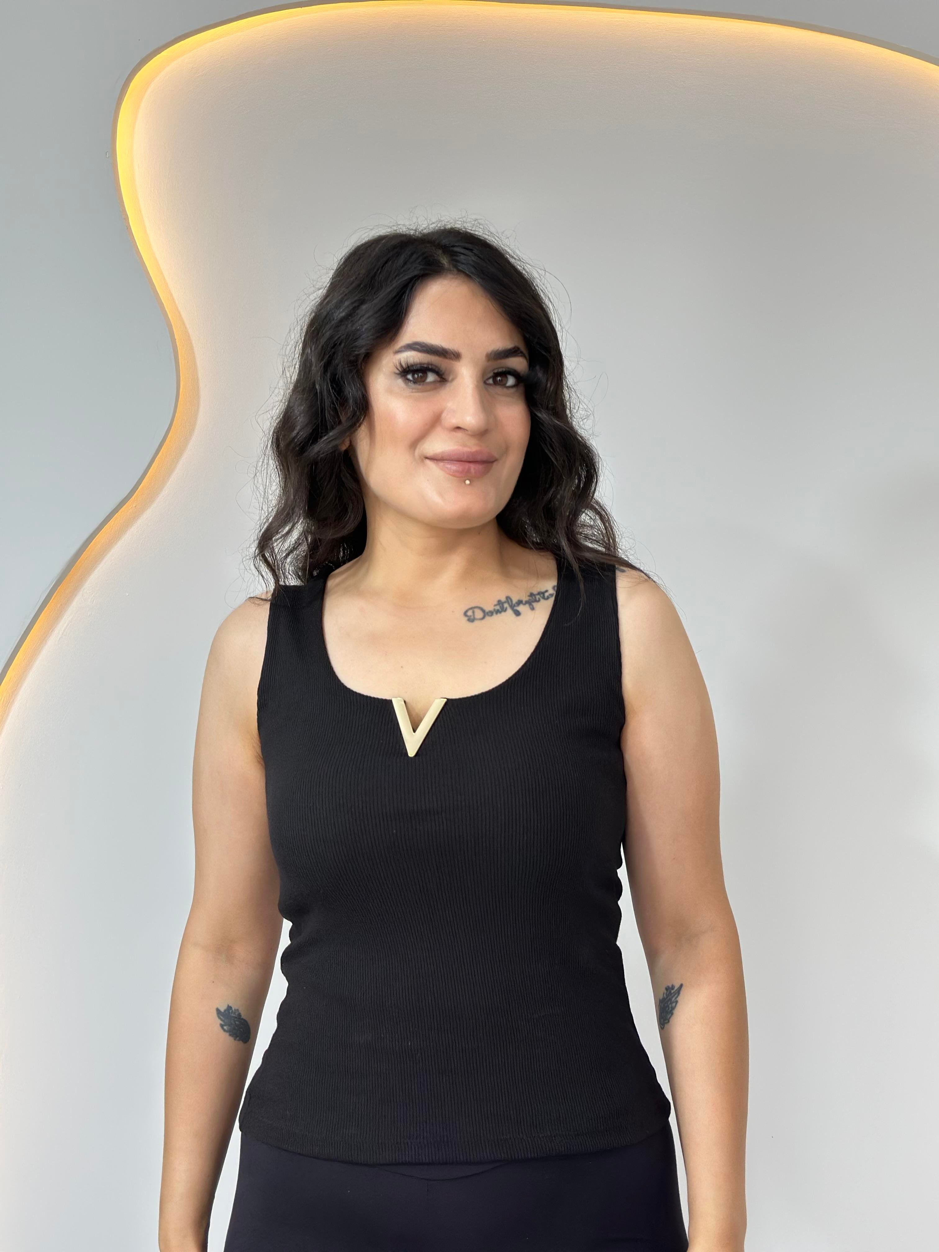 Cool Siyah V Yaka Fitilli Askılı Atlet A300