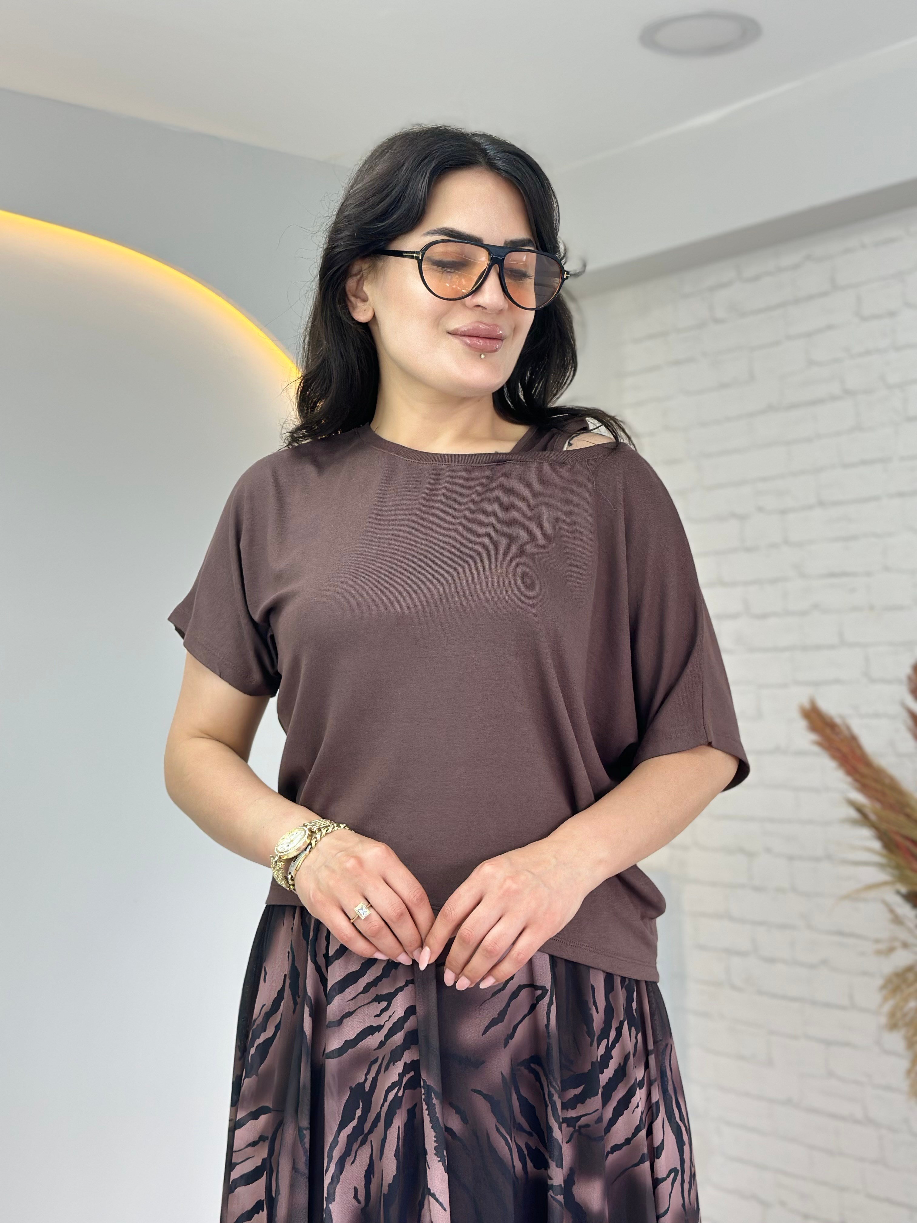Cup Kahve Modal İçi Kalın Askılı Şifon Astarlı Etekli 3'Lü Takım D141
