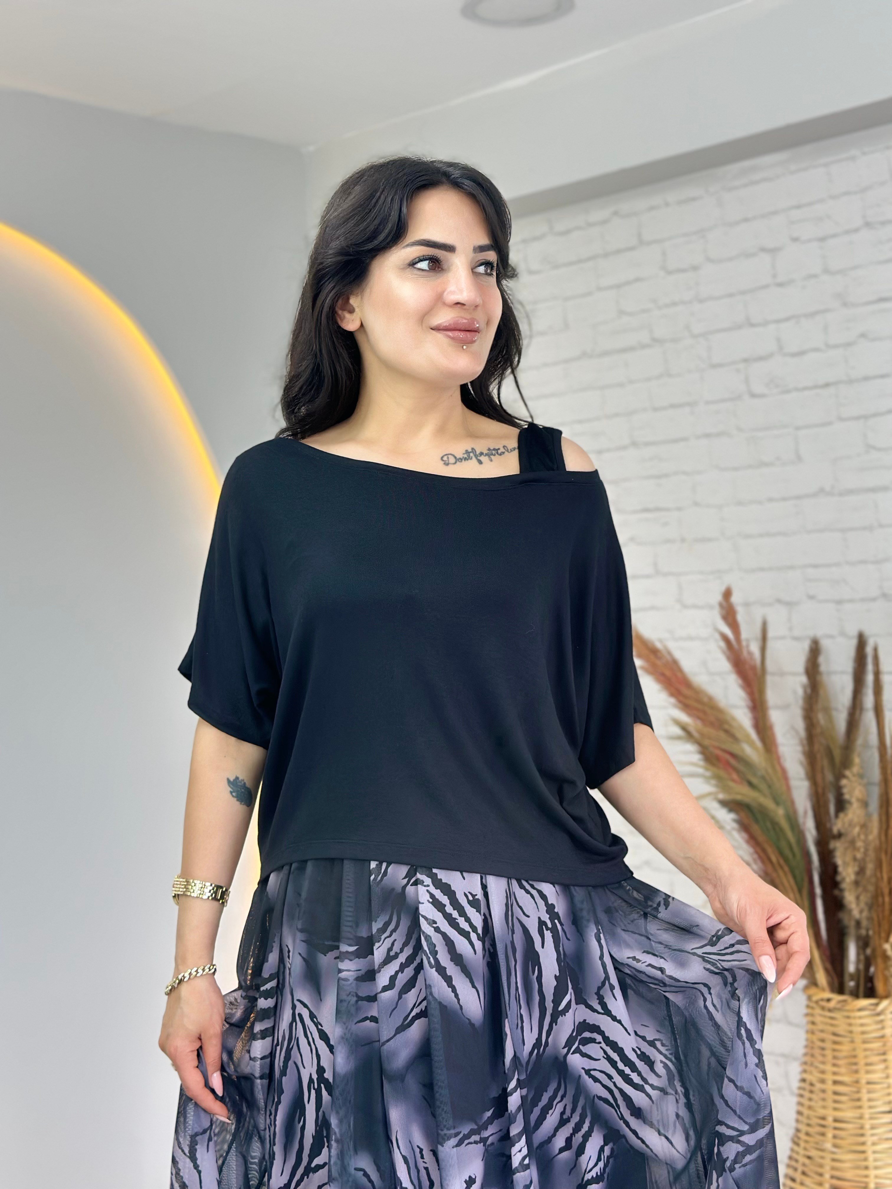 Cup Siyah Modal İçi Kalın Askılı Şifon Astarlı Etekli 3'Lü Takım D141D141