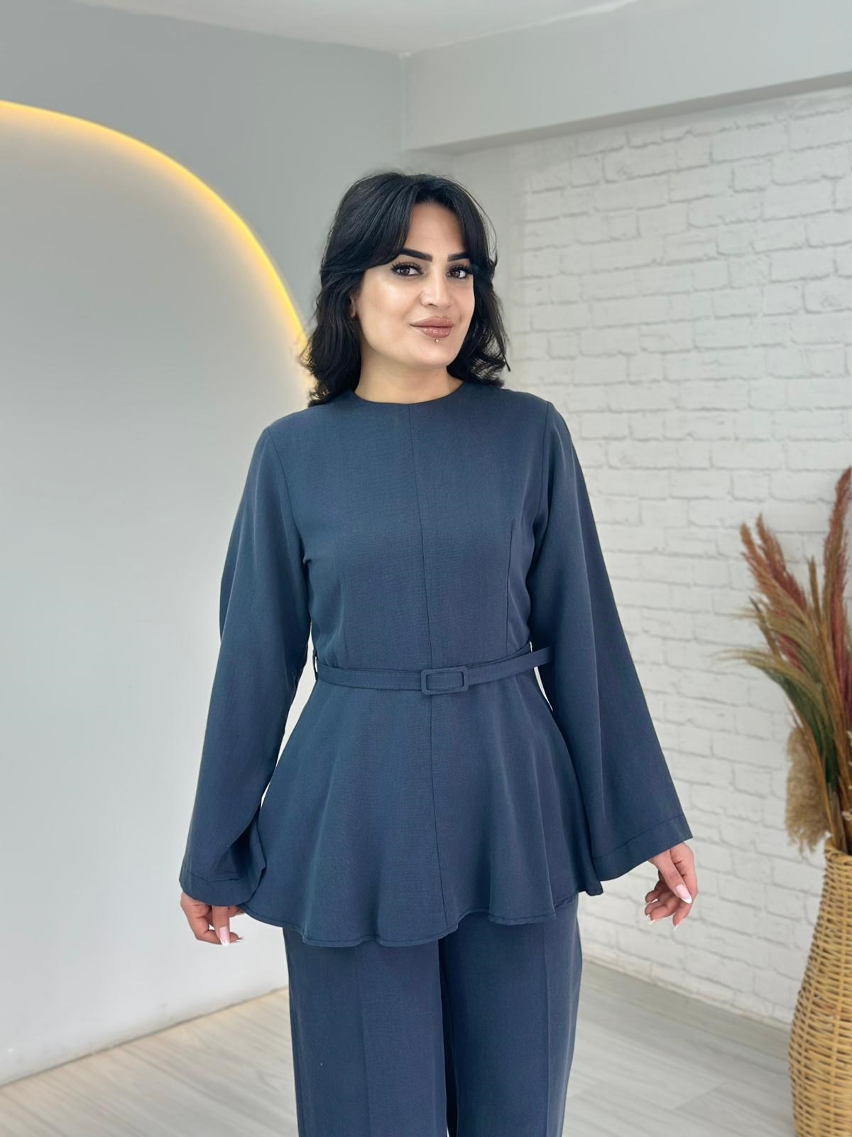 Elara Petrol Mavisi Drapeli Alt Üst Kemerli Takım A104