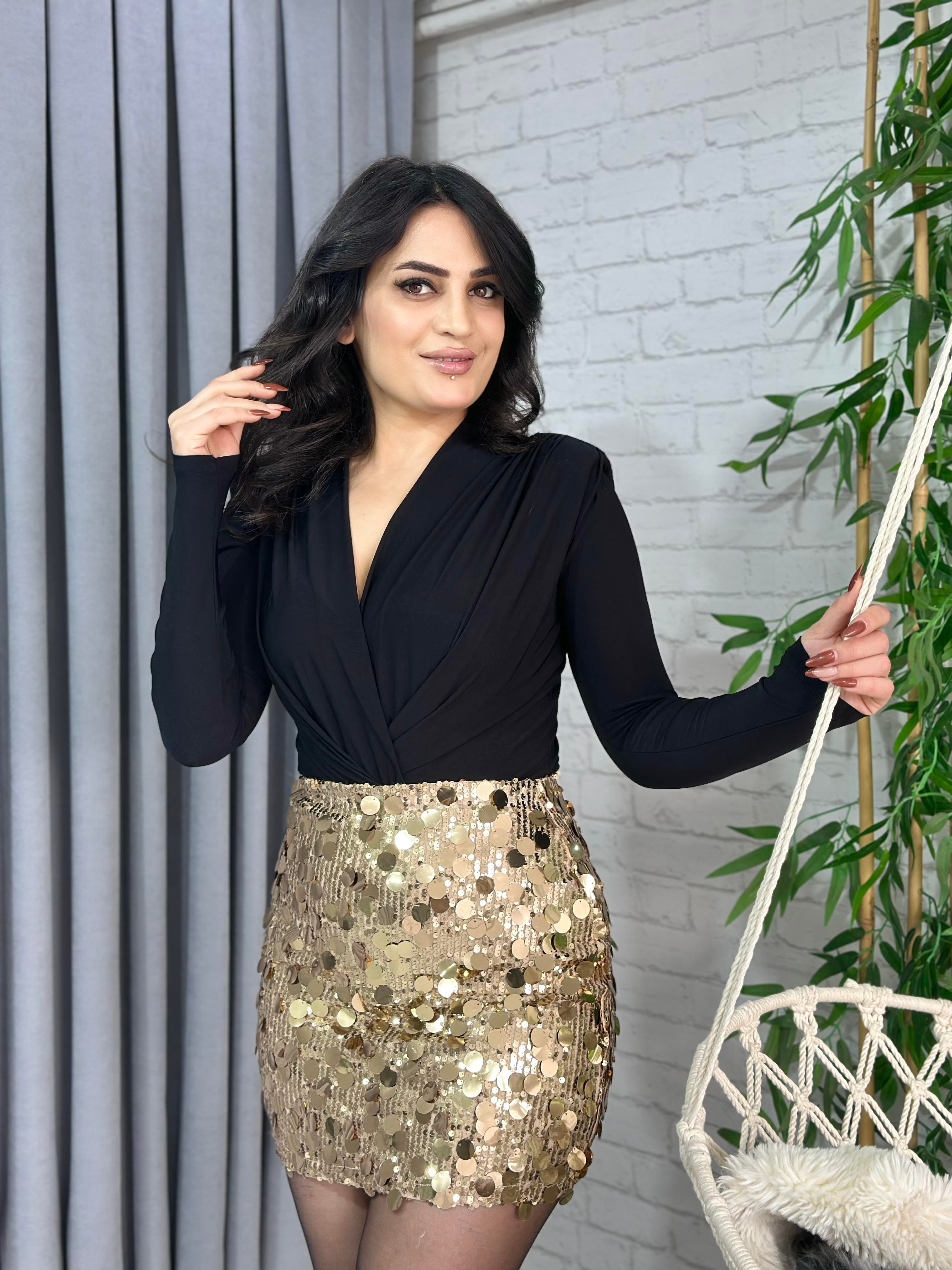 Gold Beli Lastikli Astarlı Pullu Payetli Etek A207