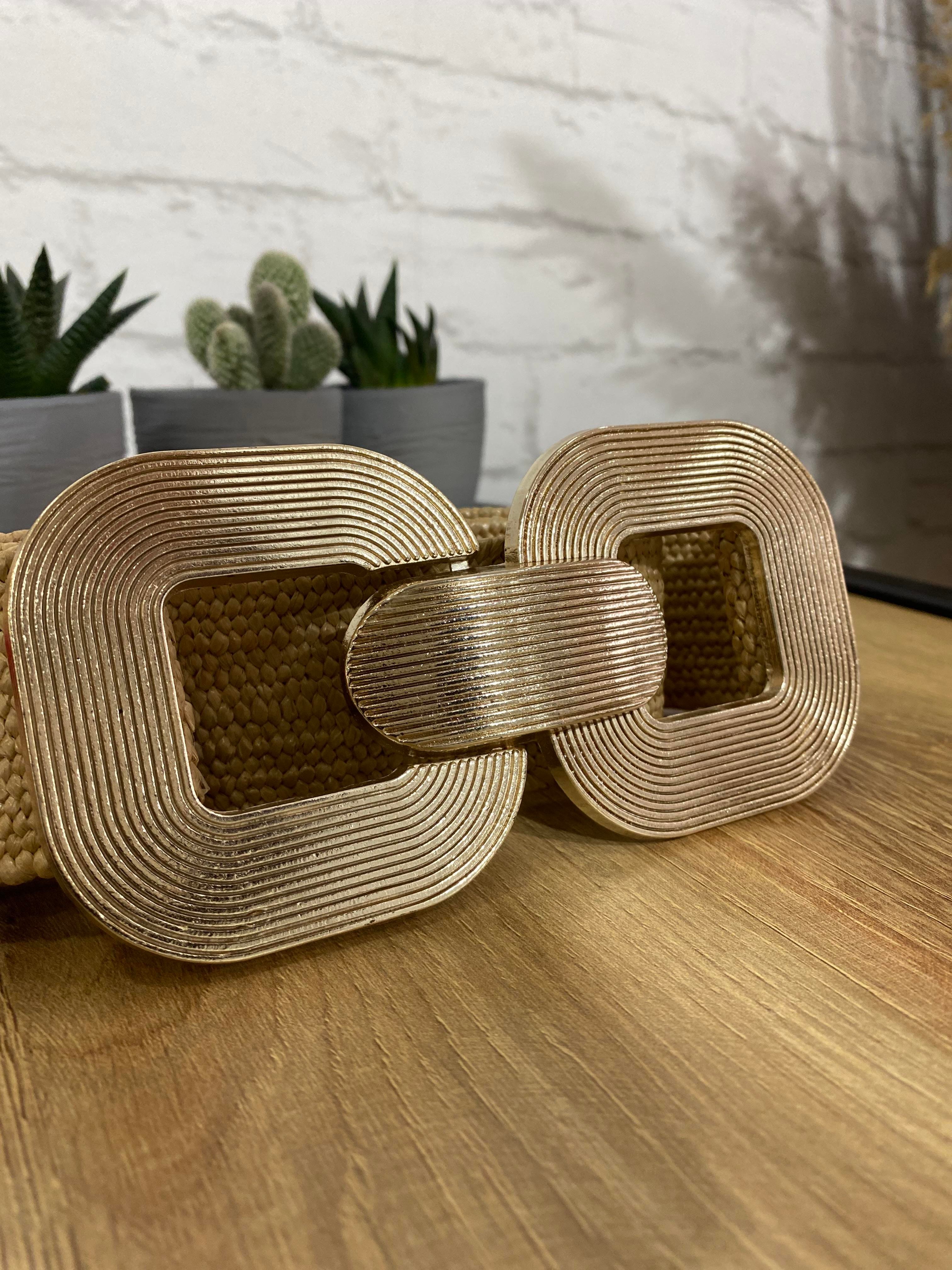 Gold Oval Tokalı Geçmeli Hasır Kemer 
