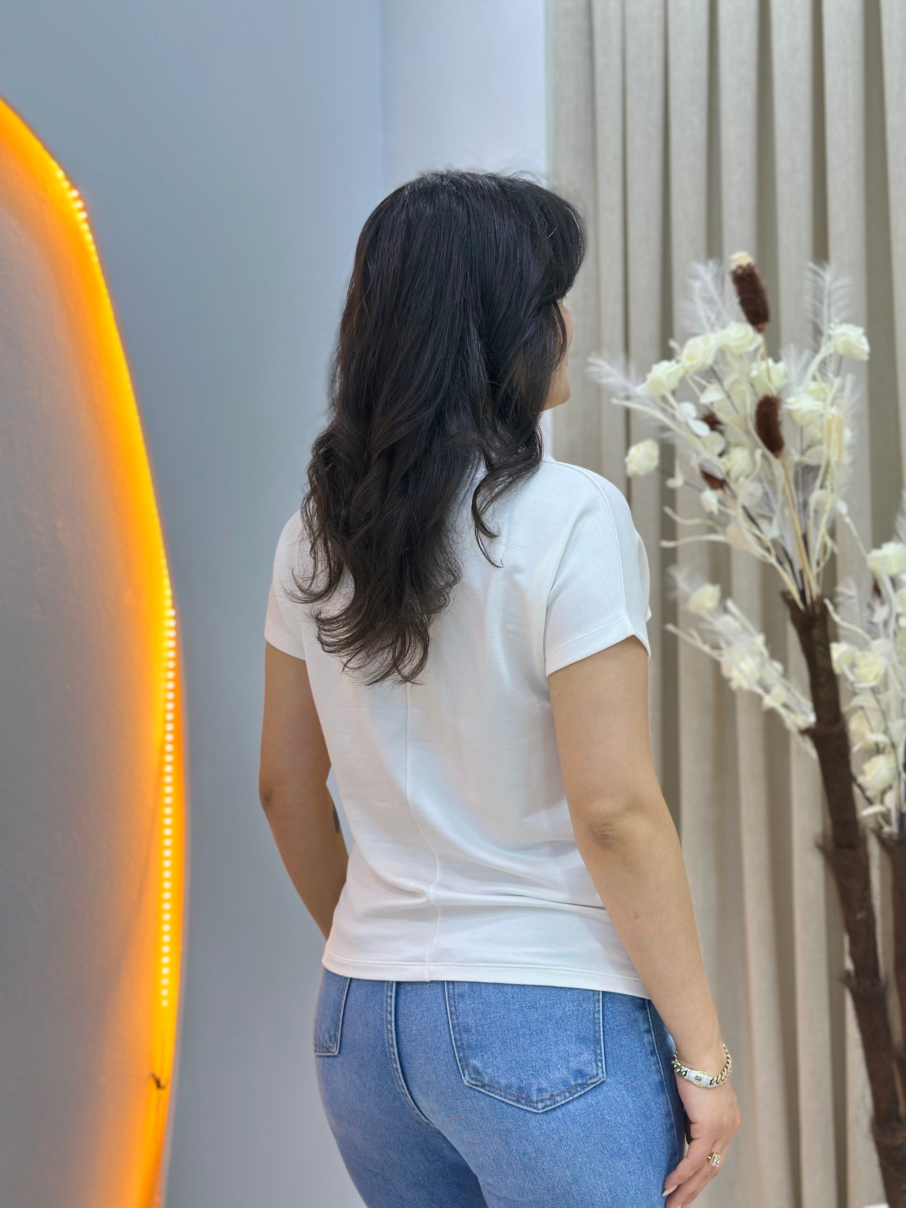 İvone Ekru Polo Yaka Gold Düğme Detaylı Tshirt Bluz D150