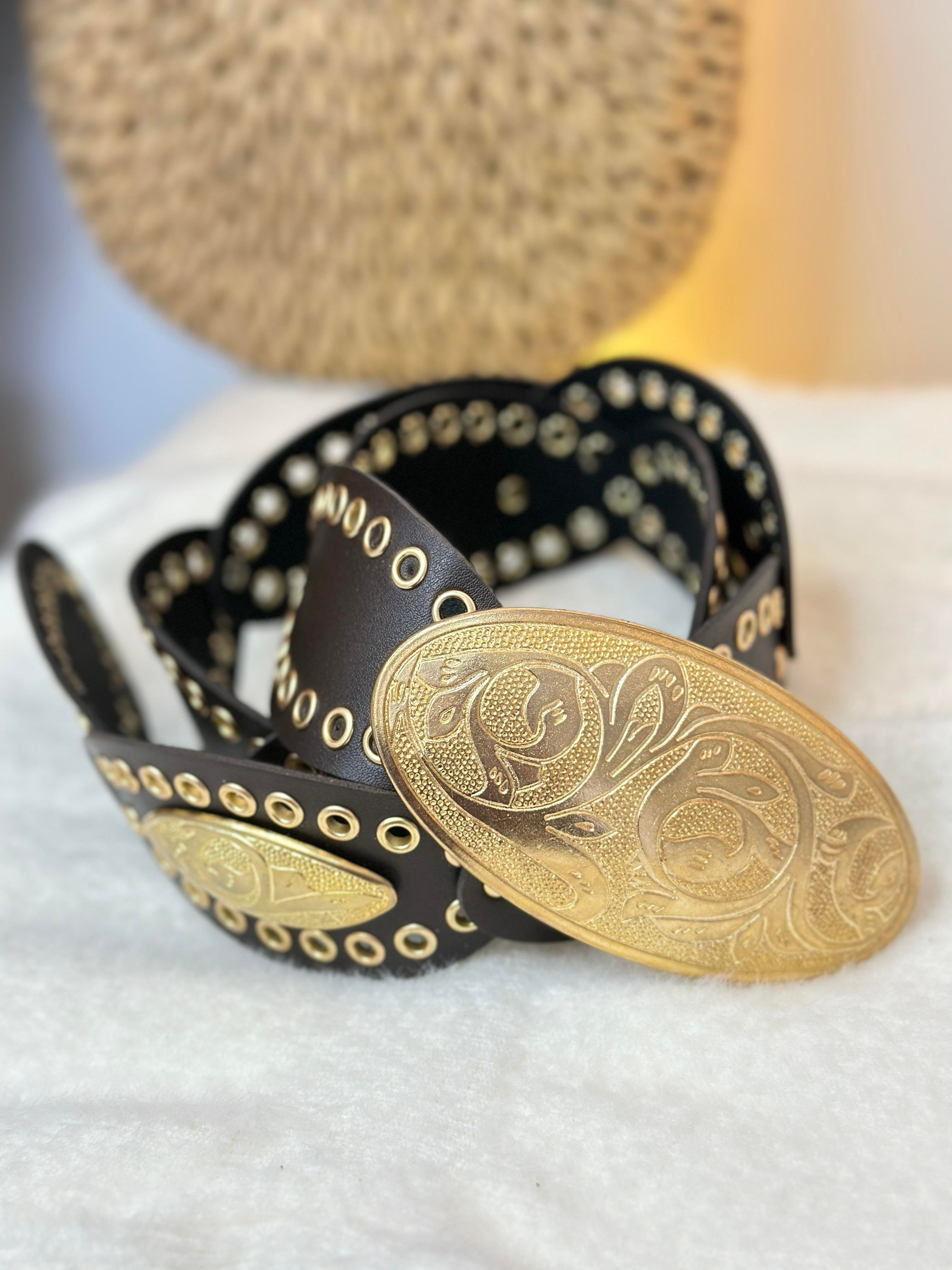 Kahve Kovboy İşlemeli Bel ve Pantolon Kemer A7895