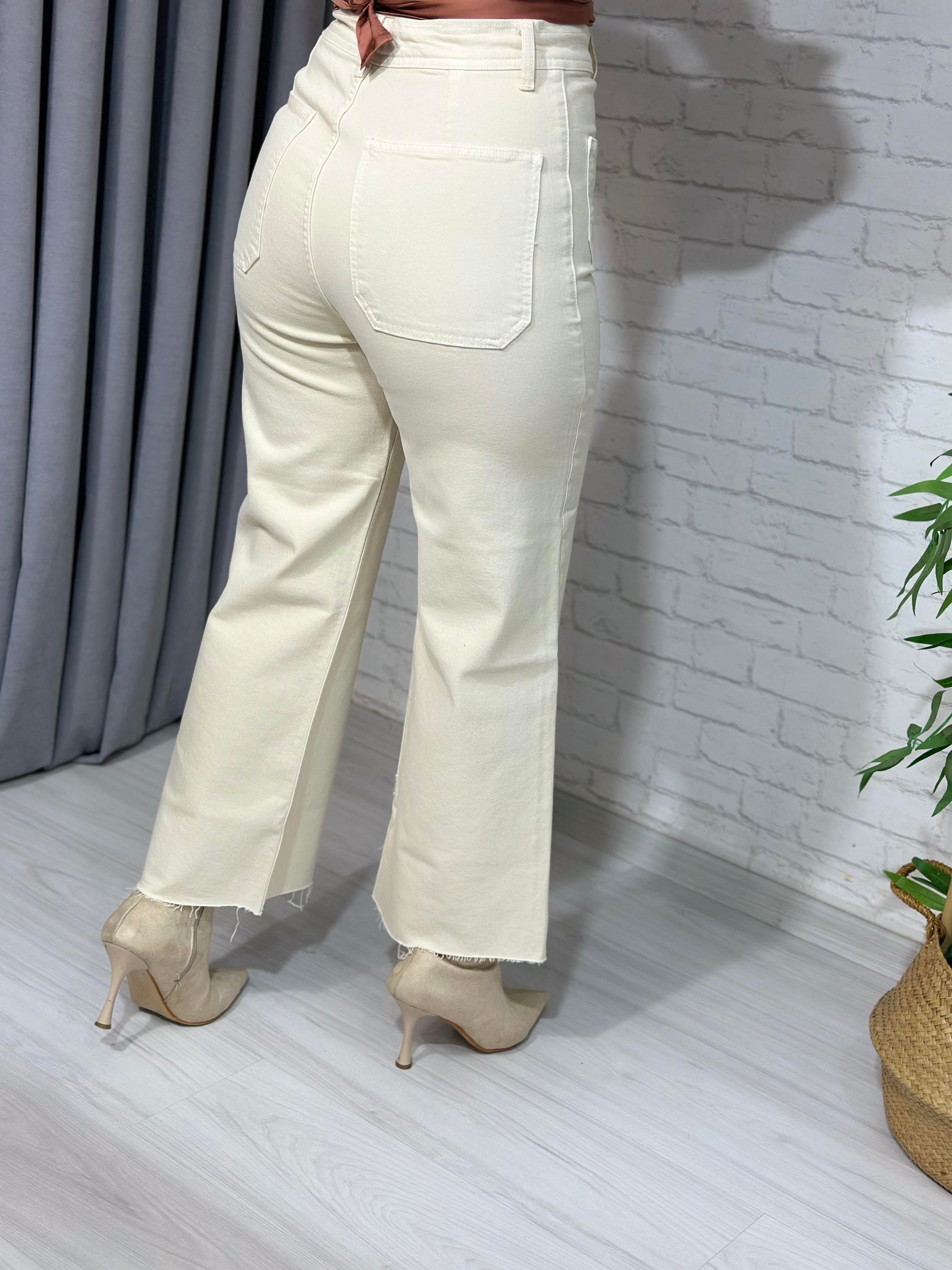 Krem Önü Cepli Orijinal Tasarım Jean A584 